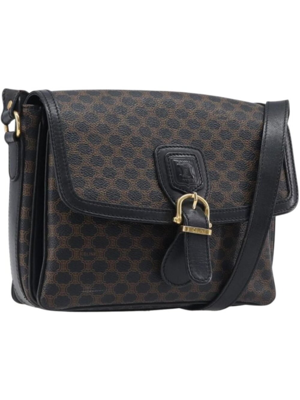 CELINE Macadam Shoulder Bag PVC Leather Black Gold Tone